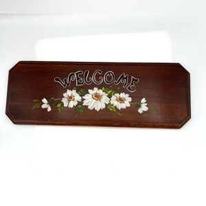 Welcome Sign Hand Painted Wood Farmhouse Flowers Cottage Signature Vintage